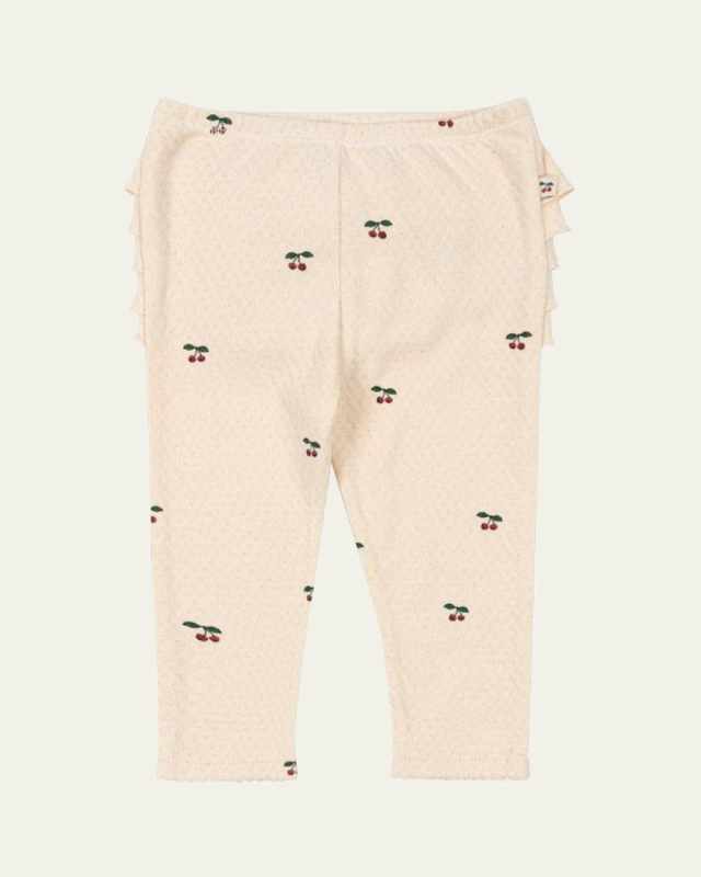 Girl's Sui Cherry-Print Ruffle Trim Pants, Size 9M-3